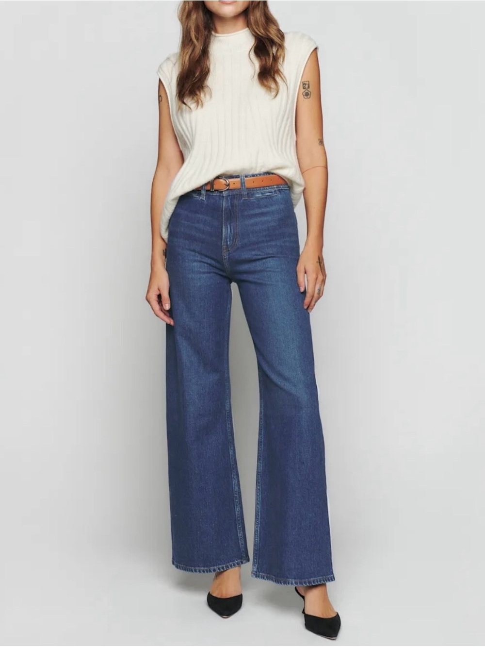 Reformation Thea High Rise Wide Leg Jeans Organic Cotton Tencel Size 23